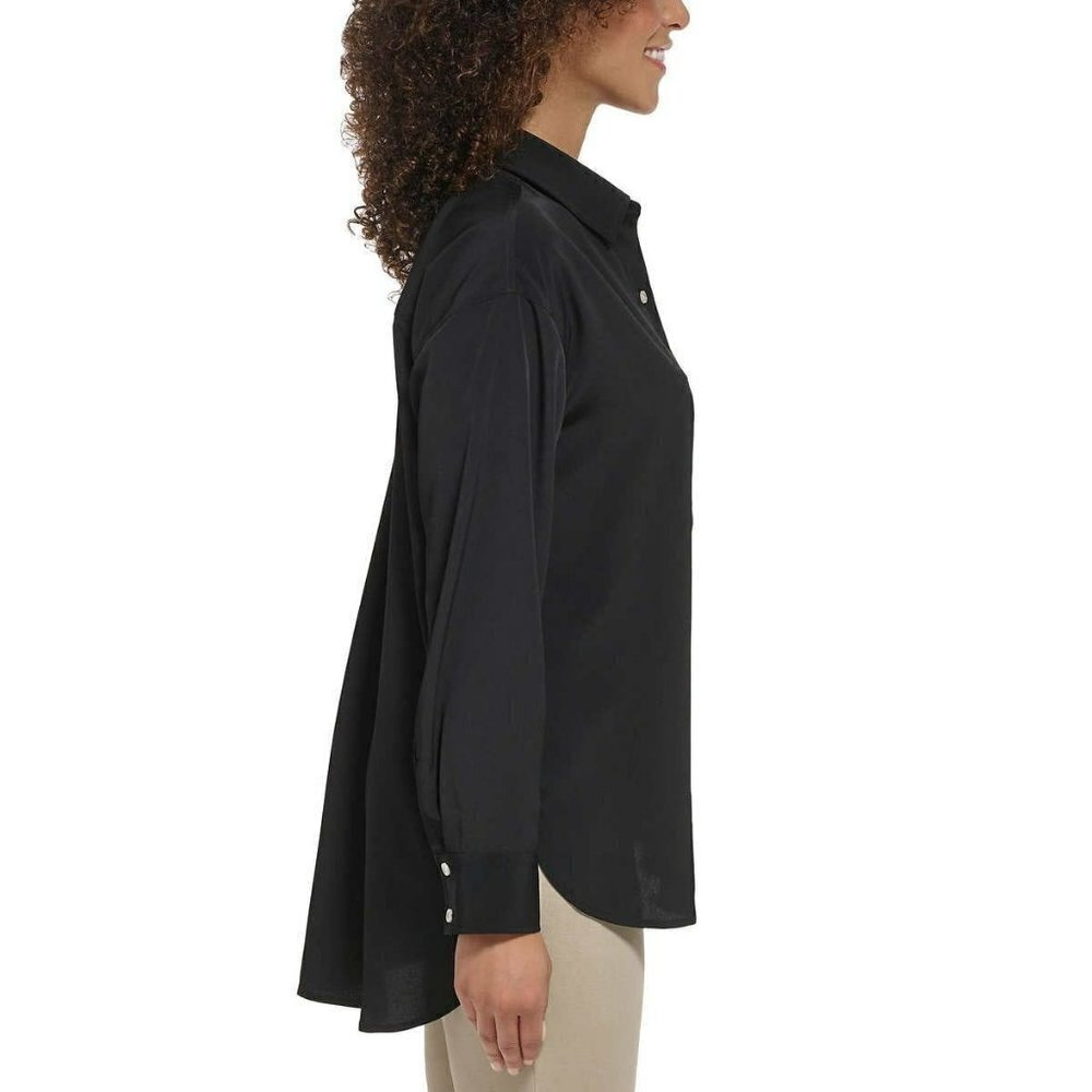NWT Karl Lagerfeld High-Low Hem Button Front Shirt Long Sleeve Tunic Blouse - Picture 2 of 6